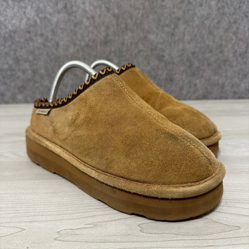 Bearpaw Martis Slippers Womens Size 9 Tan Iced Coffee‎ Suede Platform Woven
